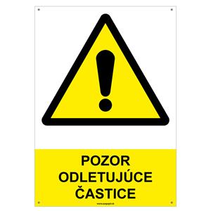Pozor, odletujúce častice - bezpečnostná tabuľka s dierkami, plast 2 mm - A4