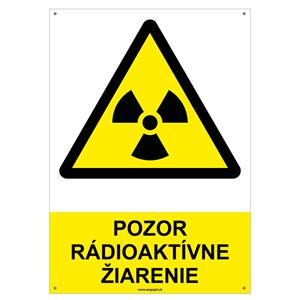 Pozor, rádioaktívne žiarenie - bezpečnostná tabuľka s dierkami, plast 2 mm - A4