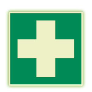První pomoc - ošetřovna - lékarnička - fotoluminiscenční tabulka, plast 1 mm 200x200 mm
