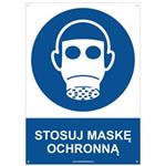 STOSUJ MASKĘ OCHRONNĄ - znak BHP z dziurkami, płyta PVC A4, 2 mm