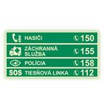 Tiesňové telefónne čísla - fotoluminiscenčná tabuľka, plast 2 mm 200x100 mm