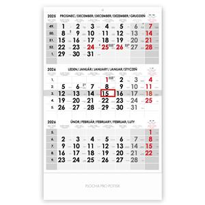 Trojmesačný kalendár Trio český 2026 - sivý