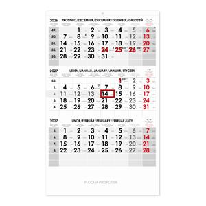 Trojmesačný kalendár Trio český 2027 - sivý