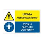 UWAGA NIEBEZPIECZEŃSTWO - STOSUJ FARTUCH OCHRONNY, ZNAK ŁĄCZONY, płyta PVC 1 mm, 95x60 mm