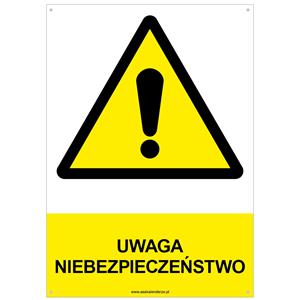 UWAGA NIEBEZPIECZEŃSTWO - znak BHP z dziurkami, płyta PVC A4, 2 mm