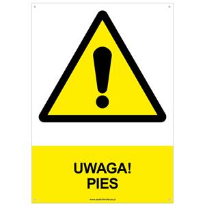 UWAGA! PIES - znak BHP z dziurkami, płyta PVC A4, 2 mm