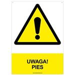 UWAGA! PIES - znak BHP z dziurkami, płyta PVC A4, 2 mm