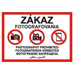 Zákaz fotografovania - bezpečnostná tabuľka s dierkami, plast A4, 2 mm
