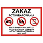 Zakaz fotografowania - znak BHP, płyta PVC A4, 2 mm