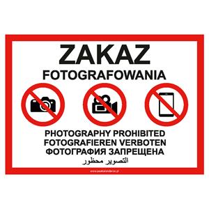 Zakaz fotografowania - Znak BHP, płyta PVC A5, 2 mm
