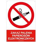 ZAKAZ PALENIA PAPIEROSÓW ELEKTRONICZNYCH - znak BHP z dziurkami, płyta PVC A5, 2 mm